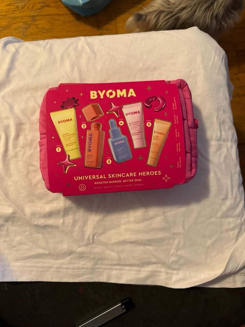 BYOMA Universal Skincare Heroes 5-Piece Travel Gift Set with Pink Puffy Pouch